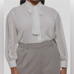 Calvin Klein White Semi Sheer Blouse 1X